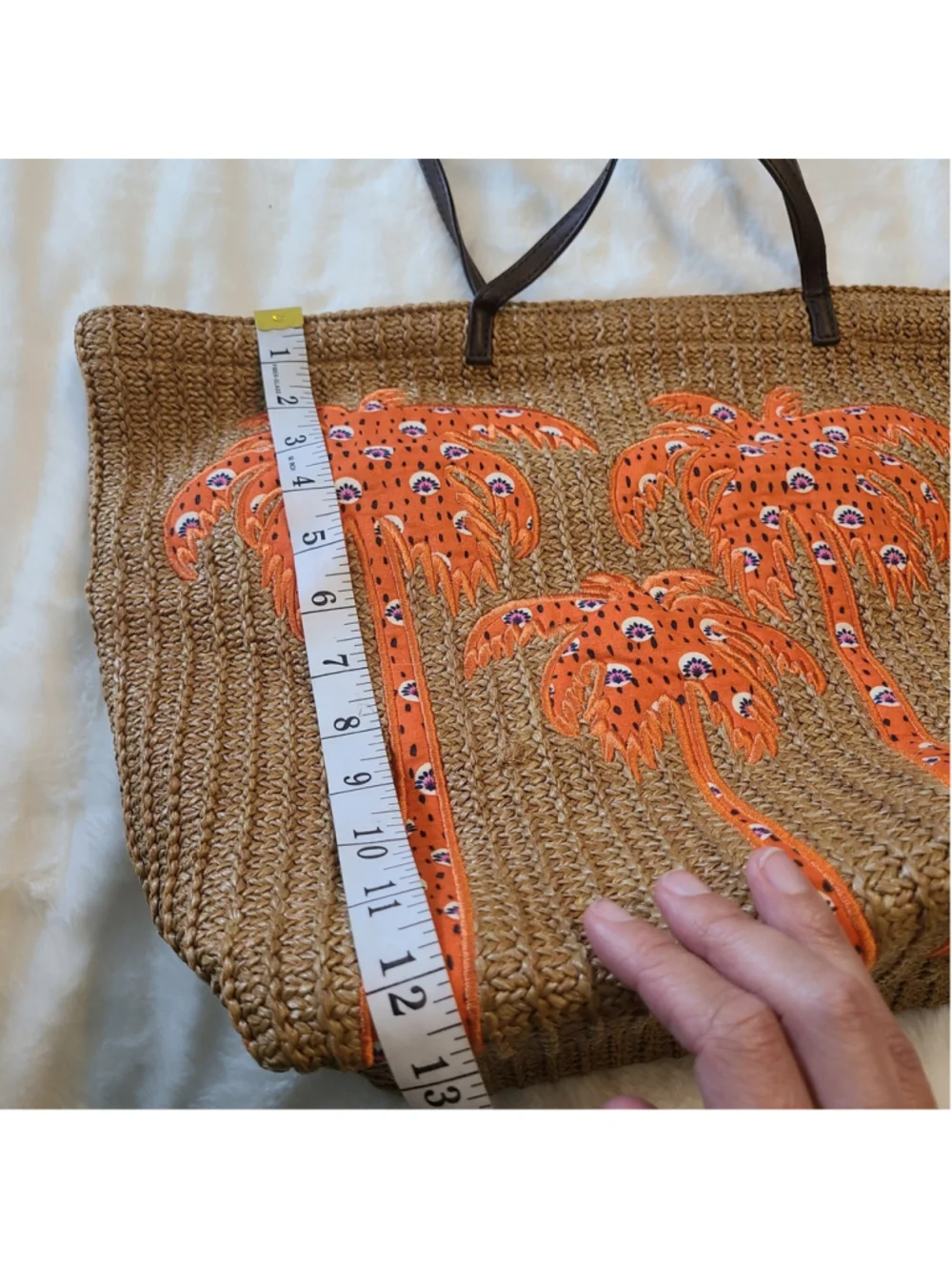 Vera Bradley Straw Large Tote Orange Applique Palm Tree Design Travel Beach Bag